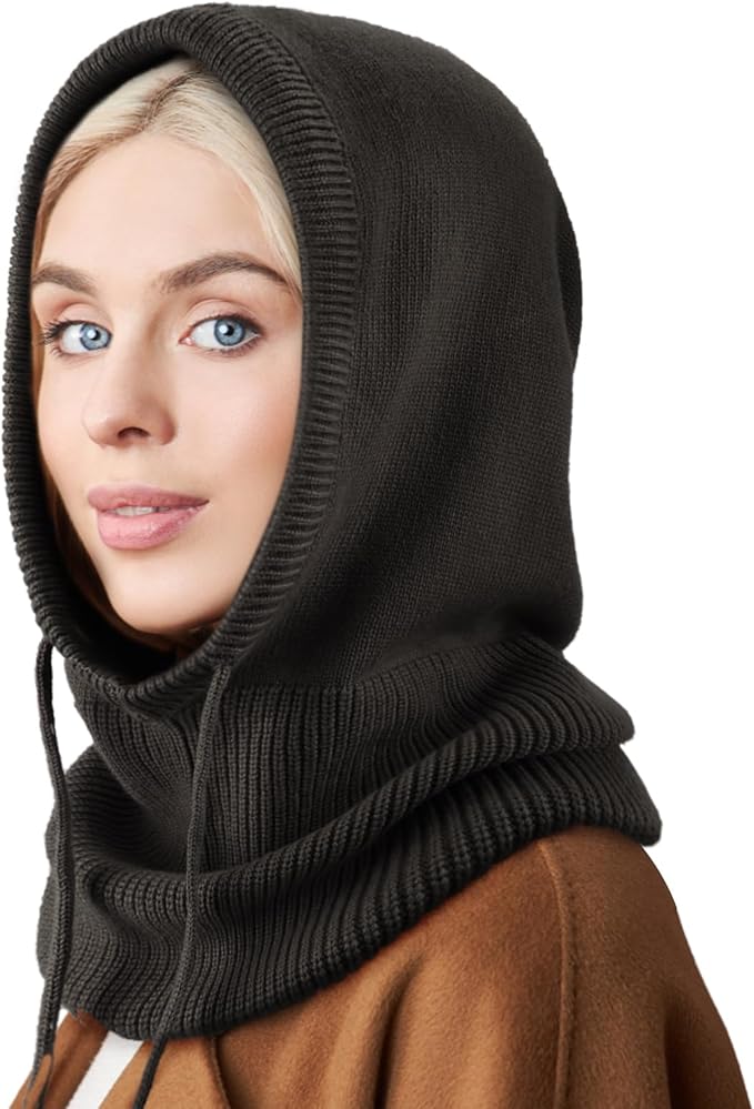 Joytrends Winter Balaclava Hat - Hooded Scarf Beanie With Bear Ears, Warm Knit, One Size Fits Most, 10 Colors